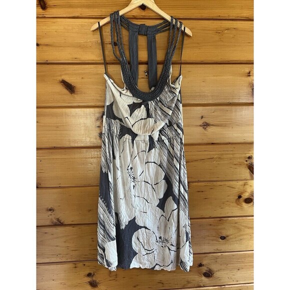 Deletta ANTHROPOLOGIE Womens Dress Large Cream Gray Floral Sundress Pullover - Picture 1 of 4